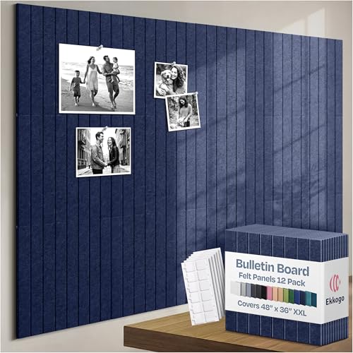 X-Large Cork Board Alternative 12-Pack Felt Bulletin Board Thick and Decorative Pin Board for Home Office Walls 47.24 x 35.43 Inches with 72 Adhesive Tabs - [Denim Blue] - color: Denim Blue