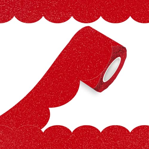 70Ft Shine Scalloped Bulletin Board Border- Red Bulletin Board Border, Shiny Red Trim Decorative Roll for Classroom, School, Office, Home - color: Shiny Red, size: 70 FT