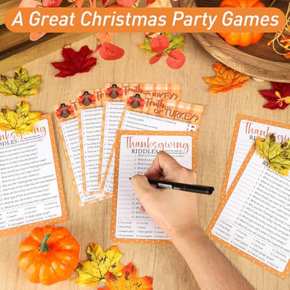 COCHIE 30 Players Thanksgiving Games for Family Party Adults Office Large Groups, Truth or Turkey Games, Autumn Riddles Game, Fall Classroom Activities with Answer Key (Thanksgiving C) - style: Thanksgiving C