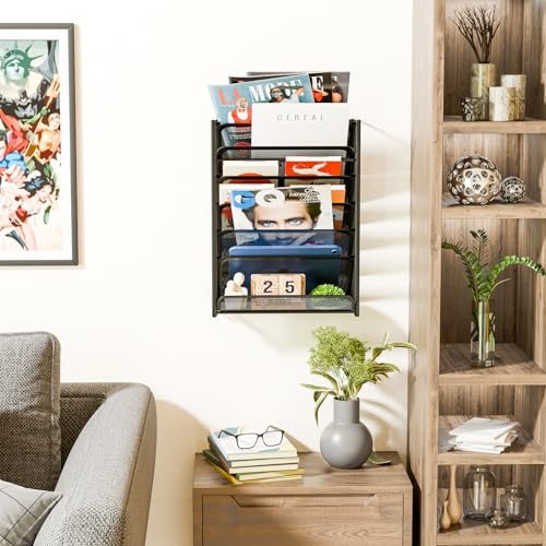 Simple Trending Wall File Organizer, Mesh 7-Tier Vertical Hanging File Holder, Desktop Metal Files Rack for Office and Home, Black