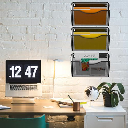 Gawerk 3 Pack Wall File Organizer, Mesh Wall File Pocket Mail Organizer Hanging Metal Vertical Wall Mounted File Holder for Office/Home - size: 3 Pack Wall Mounted