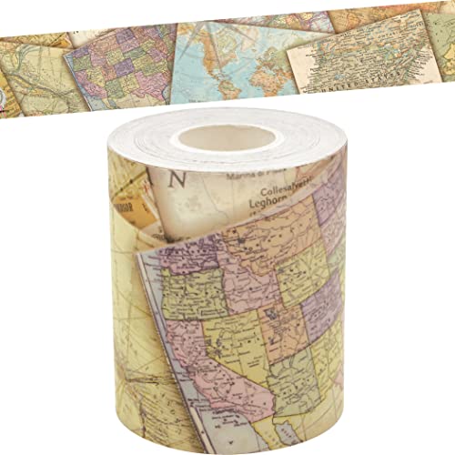 Teacher Created Resources Travel the Map Straight Rolled Border Trim - 50ft - Decorate Bulletin Boards, Walls, Desks, Windows, Doors, Lockers, Schools, Classrooms, Homeschool & Offices