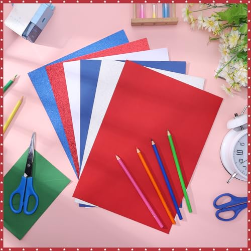 60 Sheets Red White Blue Cardstock 8.5x11 Card Stocks Patriotic Glitter Scrapbook Paper 4th of July Red Blue Construction Paper for Crafts Invitation Cards Home School Office Patriotic Party Supplies - color: Red White Blue