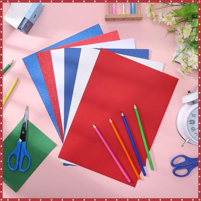 60 Sheets Red White Blue Cardstock 8.5x11 Card Stocks Patriotic Glitter Scrapbook Paper 4th of July Red Blue Construction Paper for Crafts Invitation Cards Home School Office Patriotic Party Supplies - color: Red White Blue