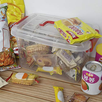 5 L Plastic Storage Bin with Lid, Clear Transparent Box With Red Handles Set of 6 - color: Red