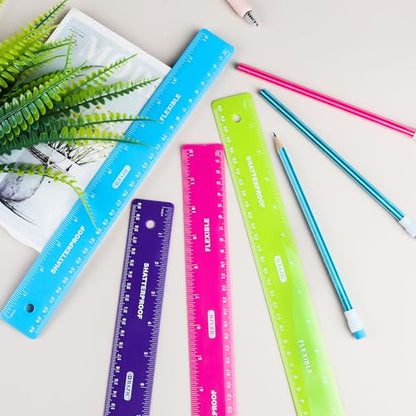 BAZIC Products Shatterproof Flexible Plastic Ruler, 12 in (30 cm), Dual-Scale Ruler, for School Office Measuring, Set of 6 - size: 6-Pack