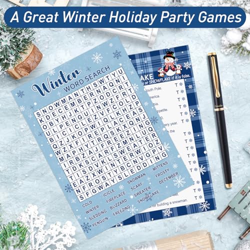 COCHIE 30 Players Winter Holiday Christmas Party Games for Adults Family Office Large Groups, Word Search Game, Riddle Game, Fact or Flake Games with Answer Key (Winter Search) - style: Winter Search