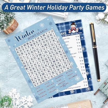COCHIE 30 Players Winter Holiday Christmas Party Games for Adults Family Office Large Groups, Word Search Game, Riddle Game, Fact or Flake Games with Answer Key (Winter Search) - style: Winter Search