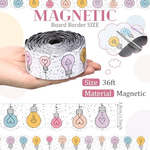 Tellegloww 36 ft Scalloped Magnetic Border Light Bulb Magnetic Border for Whiteboard Bulletin Board Borders Reusable Rolled Borders Trim for Office Chalkboard - style: Light Bulb