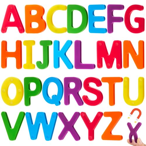 VioraWhite 26 Pcs Food Grade Silicone Magnetic Letters (Sealed Magnet, CPC Certified) Toddler Fridge Bulk ABC Educational Learning Toy for Baby Kid Girl Boy Gift(Rainbow Color,Letter) - color: Rainbow Color, style: Letter