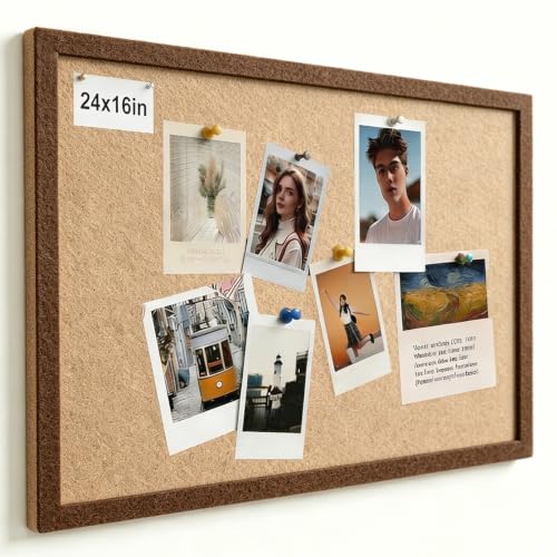 Felt Bulletin Board 24" x 16" with 30 Push Pins, Coffee Framed Pin Board, Decorative Soft Felt Cork Board for Home Office, School Classroom & Kitchen Wall Decor - Coffee - color: Coffee, size: 24" x 16"