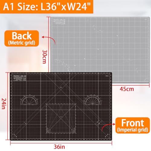 Self Healing Cutting Mat A1 24"x36" – Double Sided 5-Ply Craft Mat for Sewing, Quilting, Fabric, Scrapbooking – Black/Gray - color: Black, size: A1 (24" x 36")