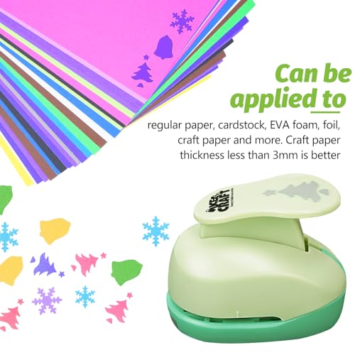 UCEC Hole Punch 1 Inch Craft Christmas Snowflakes Bells Shapes 30 Pieces Hole Puncher for Crafts Set with Craft Paper Cardstock, Mix Shape Designs Hole Puncher for Kids for Crafting Scrapbooking - style: 3 Diffrent Shapes Punch & 30 Craft paper