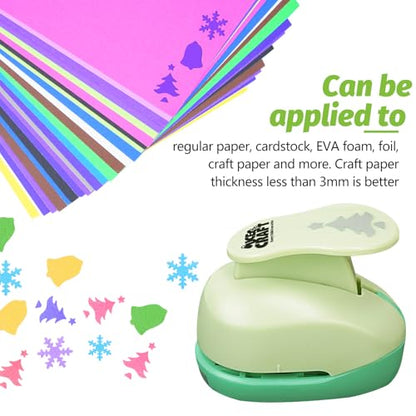 UCEC Hole Punch 1 Inch Craft Christmas Snowflakes Bells Shapes 30 Pieces Hole Puncher for Crafts Set with Craft Paper Cardstock, Mix Shape Designs Hole Puncher for Kids for Crafting Scrapbooking - style: 3 Diffrent Shapes Punch & 30 Craft paper