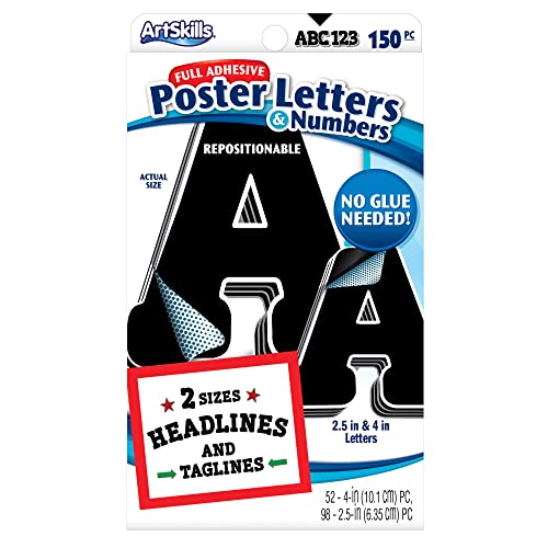 ArtSkills Paper Poster Letters and Numbers for Projects and Crafts, 4" and 2.5", Black, 150 Pieces - Multiple Sheets Per Letter Pad - size: 1 Count (Pack of 1)