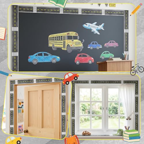 BeYumi Roadway Crosswalk Border Trim - 65ft Back to School Crosswalk Road Straight Rolled Border Trim Crossing with White Stripes Bulletin Board School Classroom Office Chalkboard Party Holiday Decor - style: Crosswalk Road