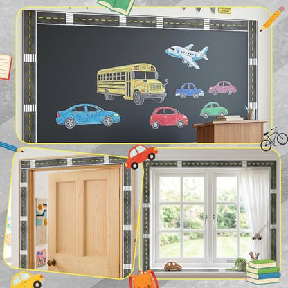 BeYumi Roadway Crosswalk Border Trim - 65ft Back to School Crosswalk Road Straight Rolled Border Trim Crossing with White Stripes Bulletin Board School Classroom Office Chalkboard Party Holiday Decor - style: Crosswalk Road