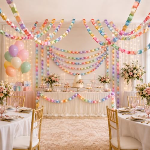 Lincia 600 Sheet Paper Chain Garland Strips 1x8 Inch with Double Sided Tape, DIY Construction Paper Chains for Birthday Wedding Holiday Party Decorations, Crafts Supplies (Macaron) - color: Macaron