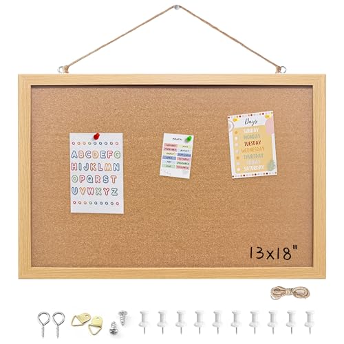 Cork Bulletin Board, 13.3x17.8 Inches Hanging Cork Board Wooden Framed with Pins for Wall, Dorm Room, Office, Home Decor – Natural Cork & Black Frame - color: Crude, size: 13.3*17.8inch
