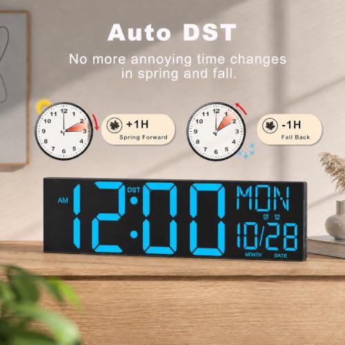 JALL 30" Giant Digital Wall Clock, Extra Large LED Clock with Remote, Huge Wall Clock with Jumbo Numbers for Living Room, Gym, Blue - color: Blue, size: 30 inches