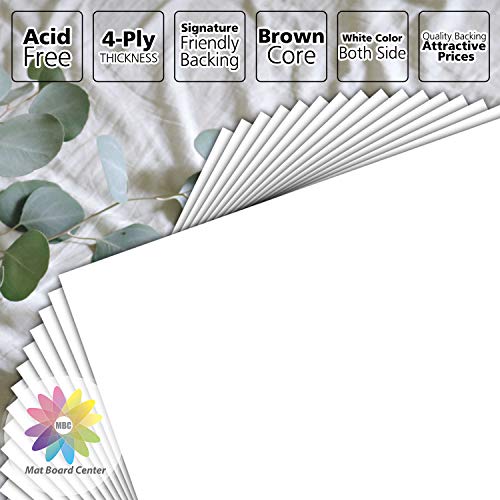 Mat Board Center, Pack of 25, 18x24 White Backing Boards, 4-Ply Thickness Cardboard for Picture/Photo/Framing Back Support - size: 18x24