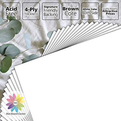 Mat Board Center, Pack of 25, 18x24 White Backing Boards, 4-Ply Thickness Cardboard for Picture/Photo/Framing Back Support - size: 18x24