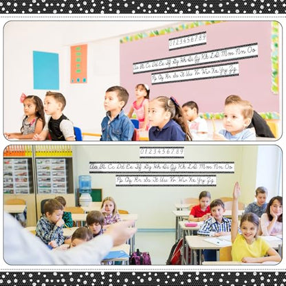 Set of 9 Cursive Writing Bulletin Board Cursive Alphabet Wall Strip for Teacher Supplies, Classroom Teaching Tool, Homeschooling, Kids Education(Black Dot) - style: Black Dot