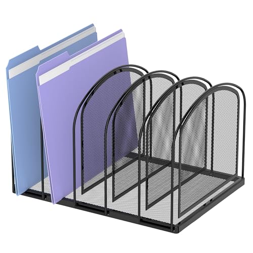 SUPEASY File Organizer for Desk, 5-Section Mesh Desk Organizer, Vertical File Holder Desktop Organizer File Sorter, File Folder Holder for Office Supplies, Black - color: Black, size: 5 Section