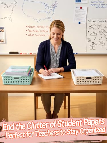 6 Pcs Thick Durable Turn in Trays Classroom - 14.2" X 10.5" Fits A4/ Letter Papers Organizer Storage Bins, Plastic Baskets for School Teachers Organization Boho Classroom Supplies