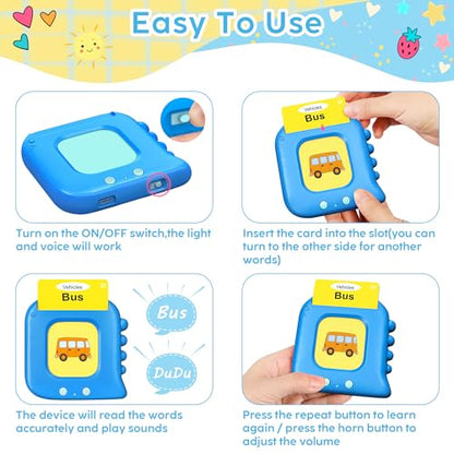 Talking Flash Cards,Kids Toddler Flash Cards with 240 Sight Words,Montessori Toys,Autism Sensory Toys,Speech Therapy,Learning Educational Gifts for Age 4 5 6 Years Old Boys and Girls - style: Dinosaur Blue
