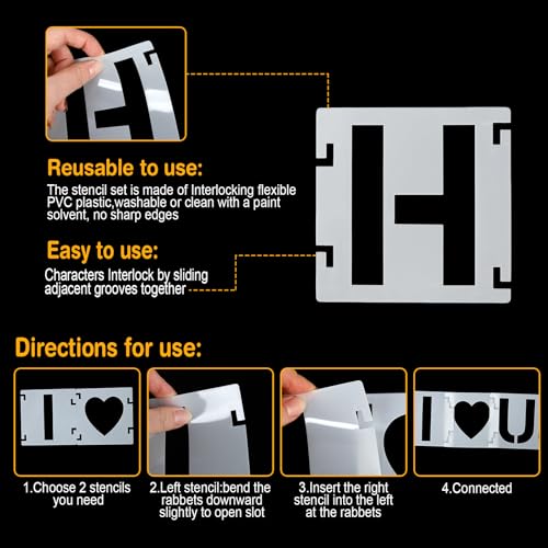 3.5Inch Letter Stencils for Painting, 43 Pcs Reusable Alphabet Symbol Numbers Stencils Interlocking Kit for Painting on Wood, Wall, Fabric, Rocks, Chalkboard, Sign & DIY Art (3.5 inch) - size: 3.5 inch