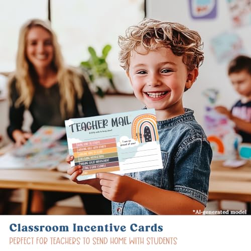 Rainbow Teacher Mail Incentive Cards Note to Parents, Preschool, Elementary Teacher Classroom Must Haves Good Behavior Incentive Cards to Send Home - color: Blue