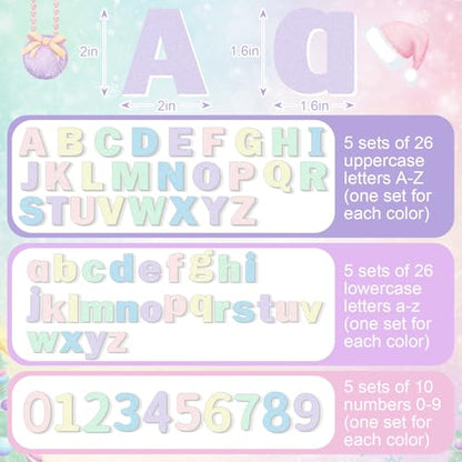 Breling 310 Pieces Felt Letter Bulletin Board Letters Sticker with Number 2" Bulk Self Adhesive ABC Upper Lowercase Sticky Letter for Xmas Gift Bulletin Board Classroom (Macarons Color) - color: Macarons Color