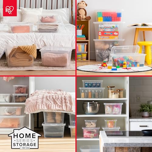 IRIS USA 6-Pack Storage Bins with Lids, 58 Quart, Clear Stackable Containers Box Organize Shoes Closet Shelves Clothes Blankets Towels - BPA-Free Plastic - size: 58 Qt, style: 6 Pack