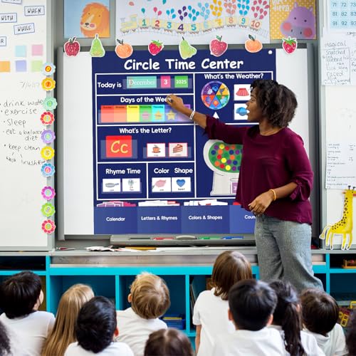 Circle Time Learning Center Classroom Pocket Chart, Circle Time Calendar Preschool Include 224 Cards, Educational Pocket Chart Material, Learning Calendar Weather Letter Counting Color Shape - color: Blue