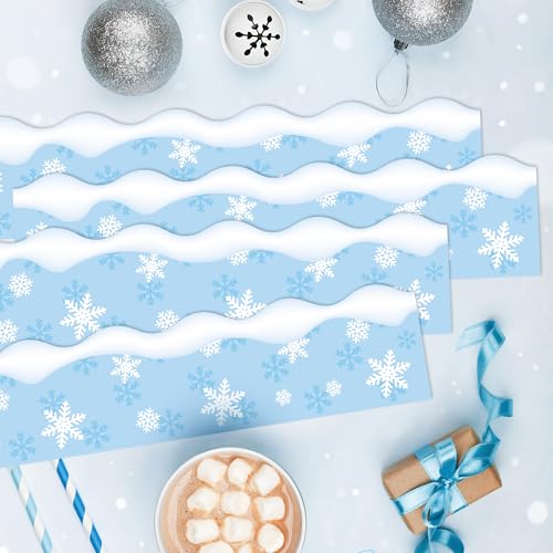 BeYumi Winter Snowflake Border Trim - 65ft Winter Snowflake Scalloped Rolled Border Trim Light Blue Christmas Bulletin Board Borders School Classroom Office Chalkboard Decor Party Decoration - style: Light Blue Winter Snowflake