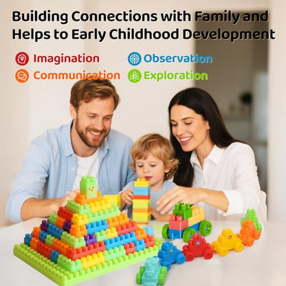 2025 Latest 177 PCS 1 * 1-1 * 3 Inch Large Building Blocks for Toddlers Ages – Brick Set with Cars & Baseplate, Educational STEM Toy for Kids,1 2 3 4 5 6 Blocks(177pcs+1 Board) - style: 1*1-1*3 Inches+1 board