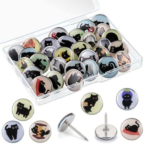 BESARME 30 Pcs Cute Push Pins for Bulletin Board, Black Cat Thumb Tacks | Decorative Push Pins for Classroom, Black Cat Lover Gifts, Wall Desk Accessories, Office Cork Board - color: Black Cat