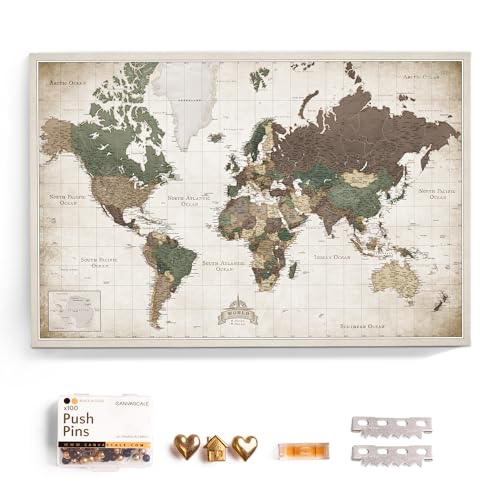 Canvas World Map with Cork Pin Board - English Lettering - Decorative Wall Decoration for All Rooms - Canvas Pictures with World Map Motif (70x50 cm, Pattern 24) - color: Design 24, size: 28" x 20"