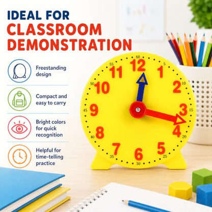 4 inch Teaching Clock, Learning Tell Time Analog Clock Demonstration 12 Hour 2 Pointers for Classroom Teacher