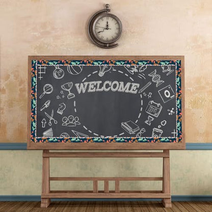 FYSUIMU 65.6 Ft Let's Explore World Map Bulletin Board Borders Travel The Map Straight Die Cut Trim Back to School Border Sticker Roll for Home Classroom Party Wall Decoration - style: Modern