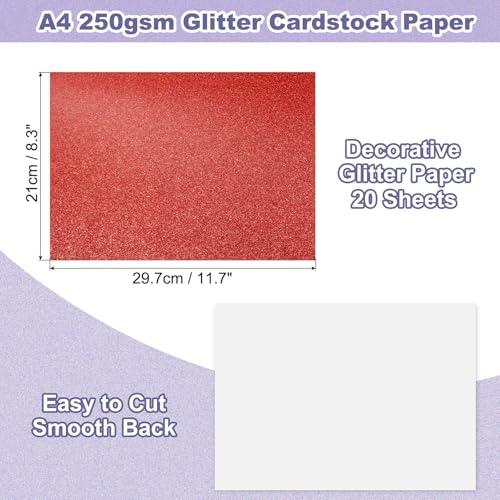 PATIKIL 20Sheets Dark Red Glitter Cardstock, 8.3x11.7 in A4 Glitter Paper Card Stock Shiny Scrapbook 250gsm Sparkly Paper Large Shimmer for Crafts Scrapbook DIY Art Wedding Party - color: Dark Red, size: 8.3x11.7 In