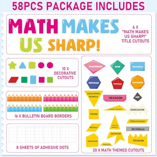 Math Bulletin Board Decorations Set Back to School Bulletin Board Classroom Decorations Educational Math Makes Us Sharp Pencil Paper Cutouts for School Classroom Office Home Chalkboard Wall Door Deco - style: Math