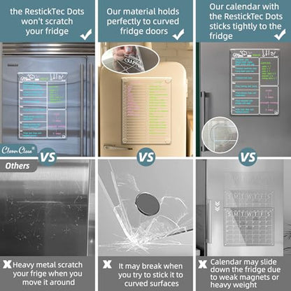 Clear Non-Magnetic Meal Planner Set for Fridge - Dry Erase Transparent Menu and List Board - Sticks to Wall, Glass, Door, Any Smooth Surfaces - style: Menu+List