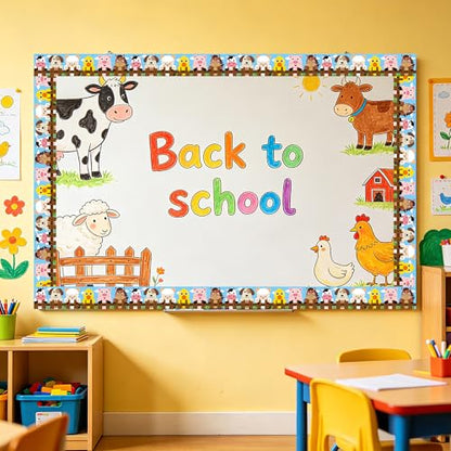 BeYumi Farm Animals Border Trim - 65ft Back to School Farm Animals Straight Rolled Border Trim Cute Cartoon Animal Bulletin Board Set School Classroom Office Farmhouse Chalkboard Party Holiday Decor - style: Farm Animal