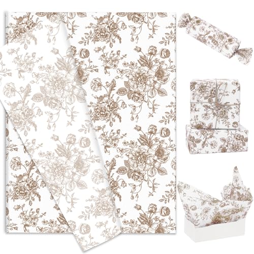 60 Sheets Brown Floral Tissue Paper Chinoiserie Gift Wrapping Paper Vintage Flower Art Papers for DIY Crafts Birthday Baby Shower Wedding Party Decor, 14 x 20 Inch - color: Brown, size: 14 x 20 inch