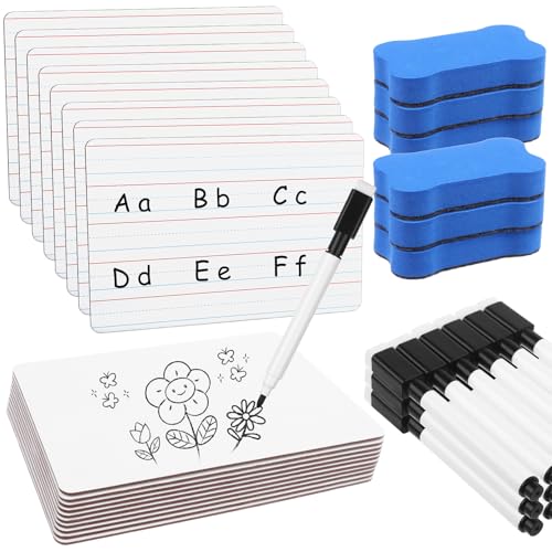 18 Pack Dry Erase Lapboards with Lines 6 x 9 inch Double Sided White Boards with 18 Black Markers 6 Erasers Small White Dry Erase Boards for Students Teacher Classroom Supplies - style: Lined Dry Erase Board