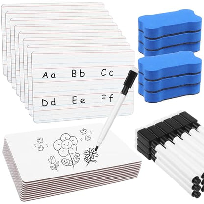 18 Pack Dry Erase Lapboards with Lines 6 x 9 inch Double Sided White Boards with 18 Black Markers 6 Erasers Small White Dry Erase Boards for Students Teacher Classroom Supplies - style: Lined Dry Erase Board