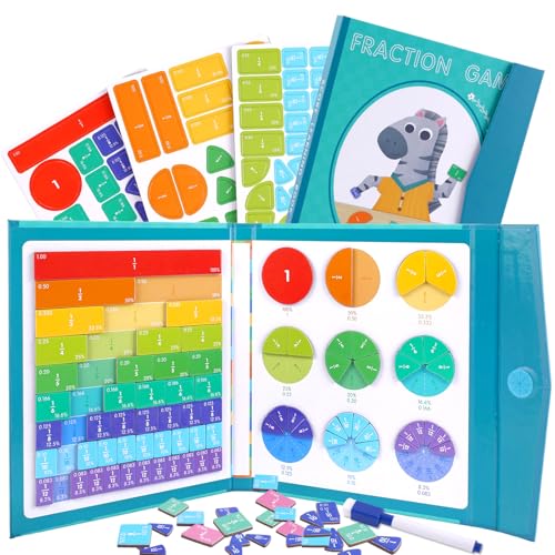 Magnetic Fraction Educational Puzzle, Magnetic Fraction Demonstration Book, Fraction Tiles & Circles, Montessori Math Manipulatives for Elementary School, Fraction Learning Toys for Kids - color: Zebra