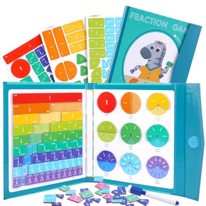 Magnetic Fraction Educational Puzzle, Magnetic Fraction Demonstration Book, Fraction Tiles & Circles, Montessori Math Manipulatives for Elementary School, Fraction Learning Toys for Kids - color: Zebra